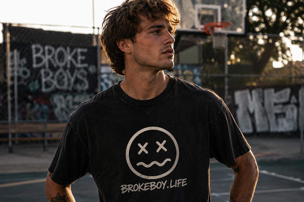 Oversized Broke Boy graphic t-shirt made for modern streetwear and hustle culture.